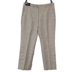 Stafford Mens 36x30 Light Sand Gray Pants Super Suit Classic Fit Stretch Comfort